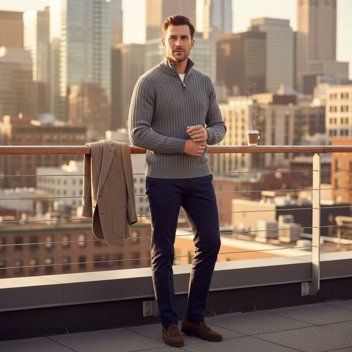 Cotton Cable Knit Quarter Zip Sweater