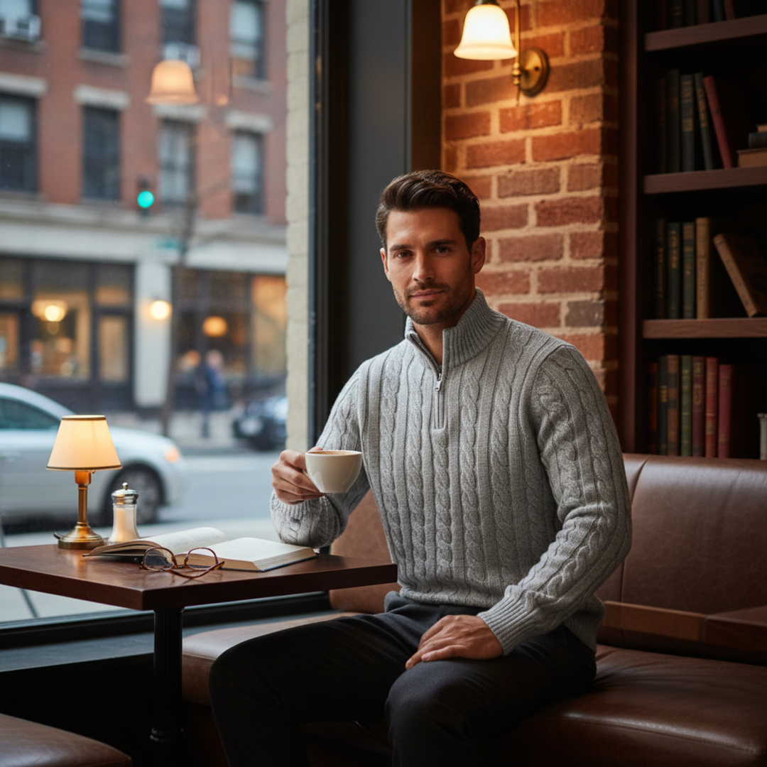 Merino Wool Half Zip Sweater