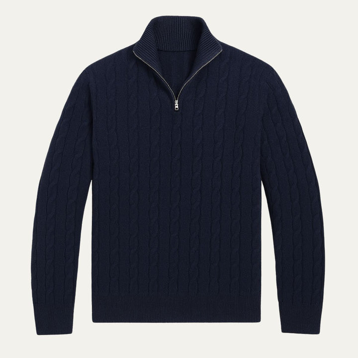 Cotton Cable Knit Half Zip Sweater