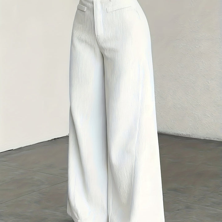 Hoge taille wijde pijp broek voor dames - corduroy textuur casual broek, comfort voor alle seizoenen, machinewasbaar