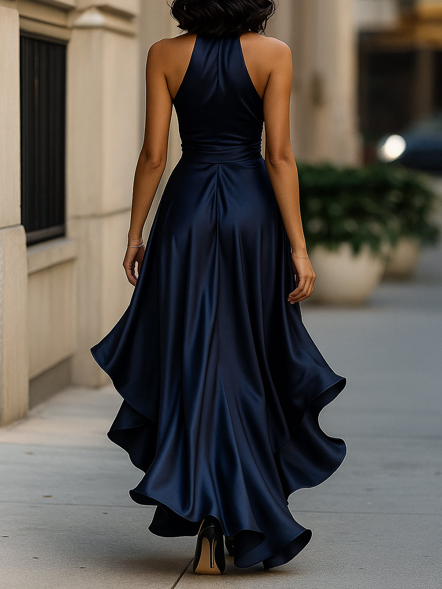 Cynthia | Satin Halter Ruffle Gown
