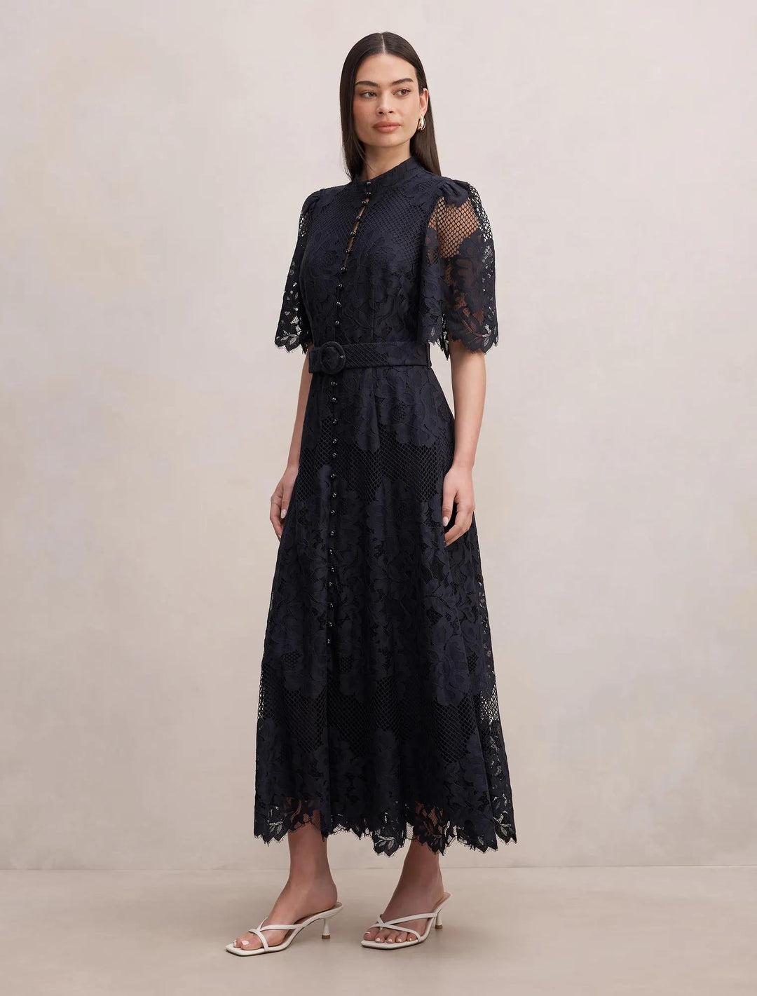 Monica | Flutter Sleeve Lace Midi Dress