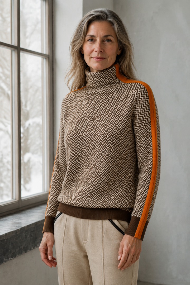 Elara | Turtleneck with Contrasting Stripes editorial product photograph