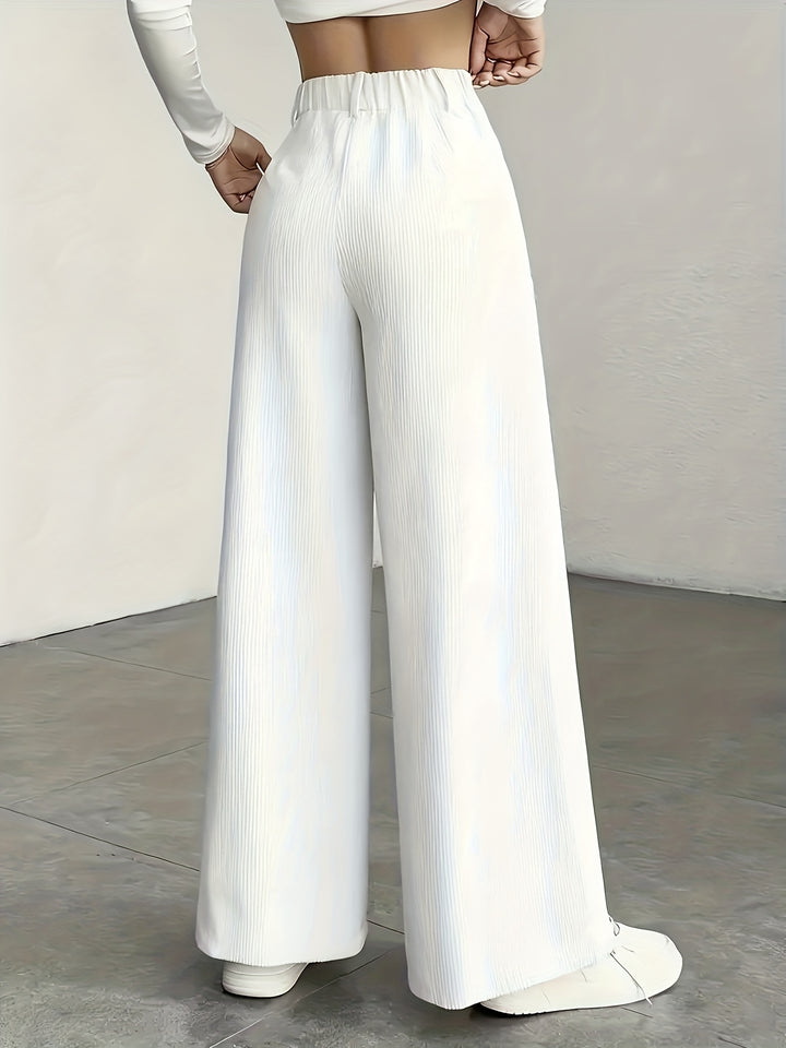 Hoge taille wijde pijp broek voor dames - corduroy textuur casual broek, comfort voor alle seizoenen, machinewasbaar