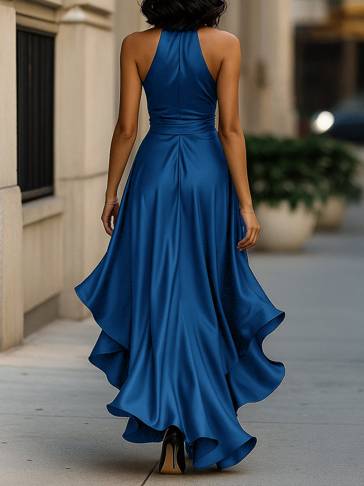 Cynthia | Satin Halter Ruffle Gown