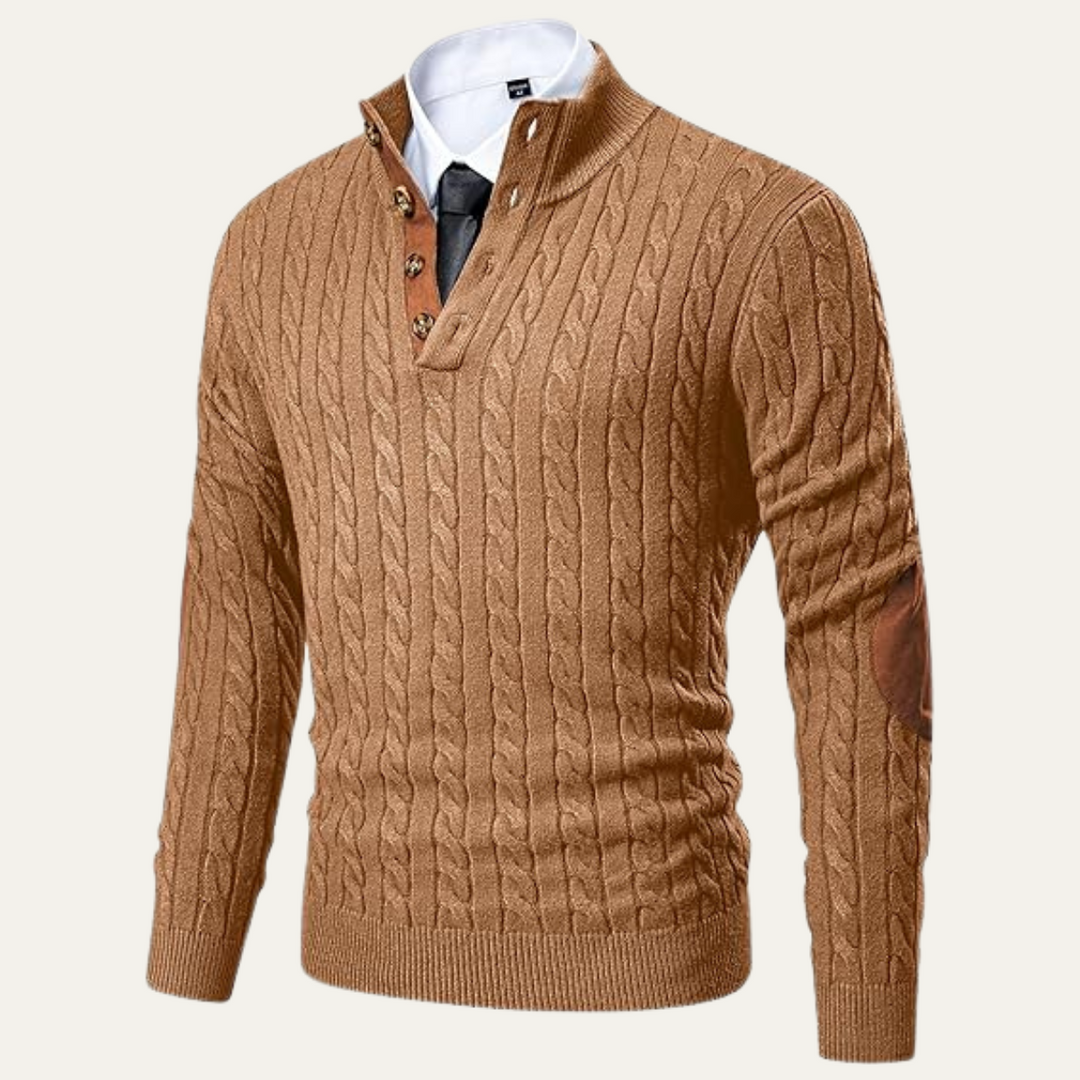 Cable Knit Button Collar Sweater