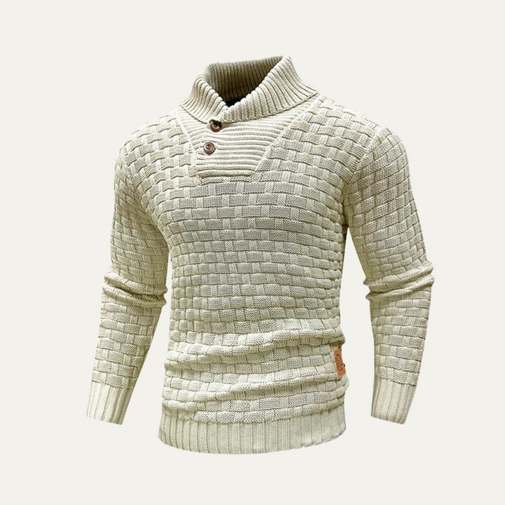Textured Knit Button Collar Sweater
