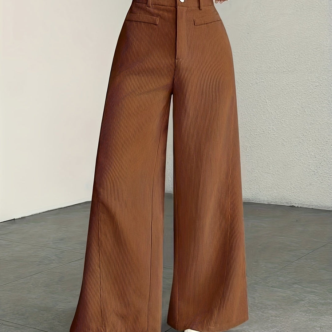 Hoge taille wijde pijp broek voor dames - corduroy textuur casual broek, comfort voor alle seizoenen, machinewasbaar