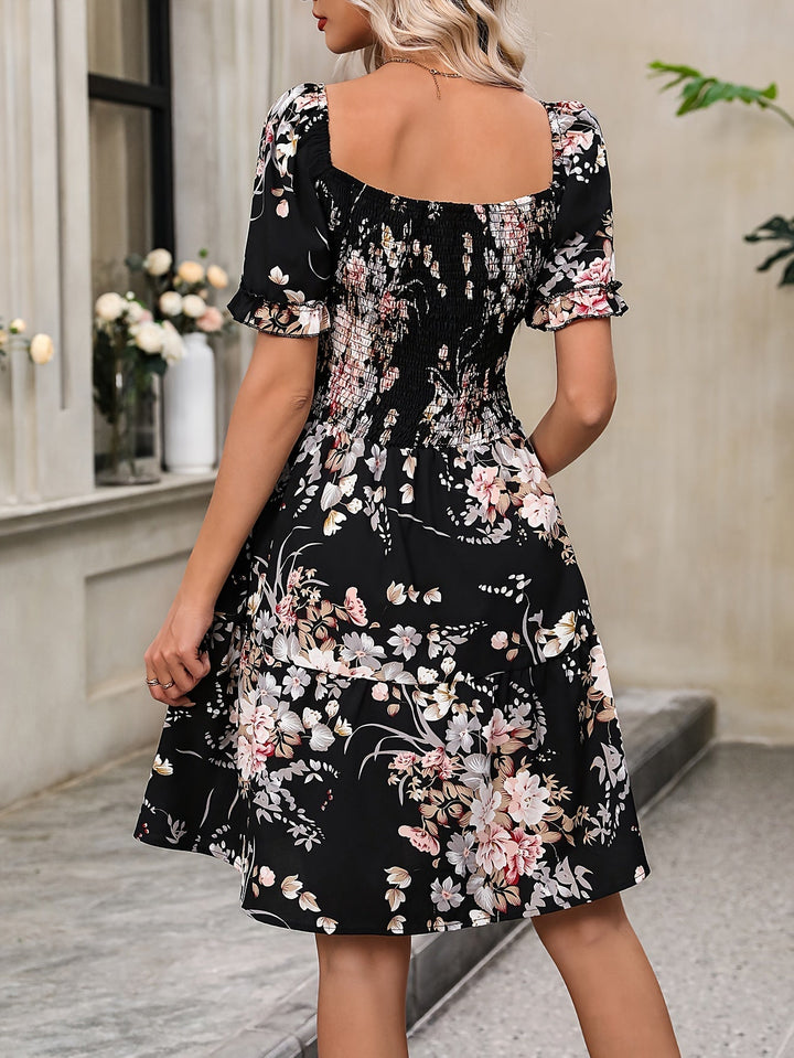 Denise | Floral Square Neck Ruffle Dress