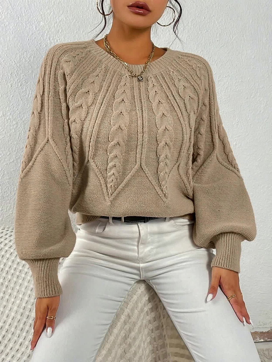 Janet | Chunky Lantern Sleeve Crewneck Sweater