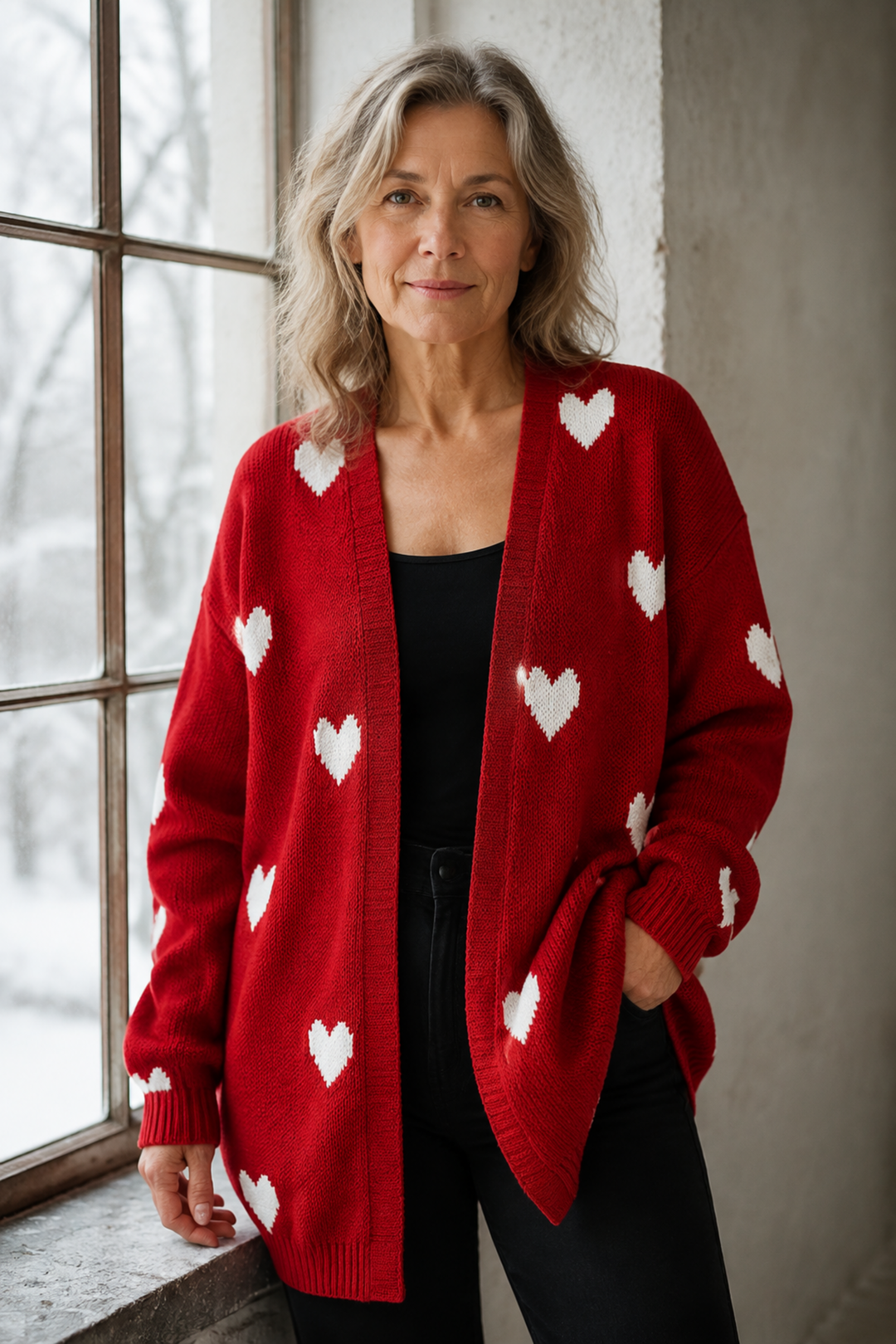 Savannah | Heart Pattern Cardigan editorial product photograph