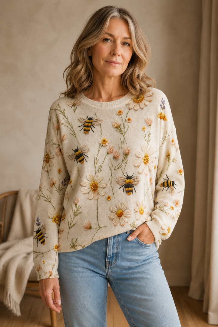 Cheyenne | Bee Print Crew Neck Sweater editorial product photograph
