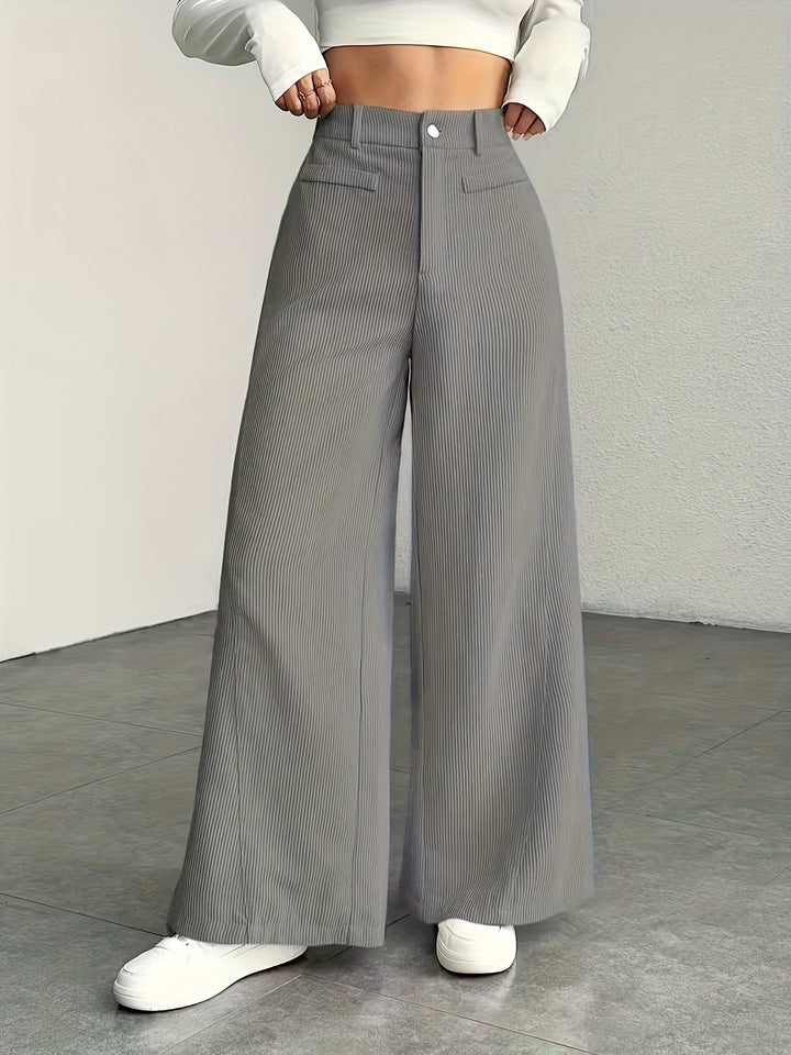 Hoge taille wijde pijp broek voor dames - corduroy textuur casual broek, comfort voor alle seizoenen, machinewasbaar