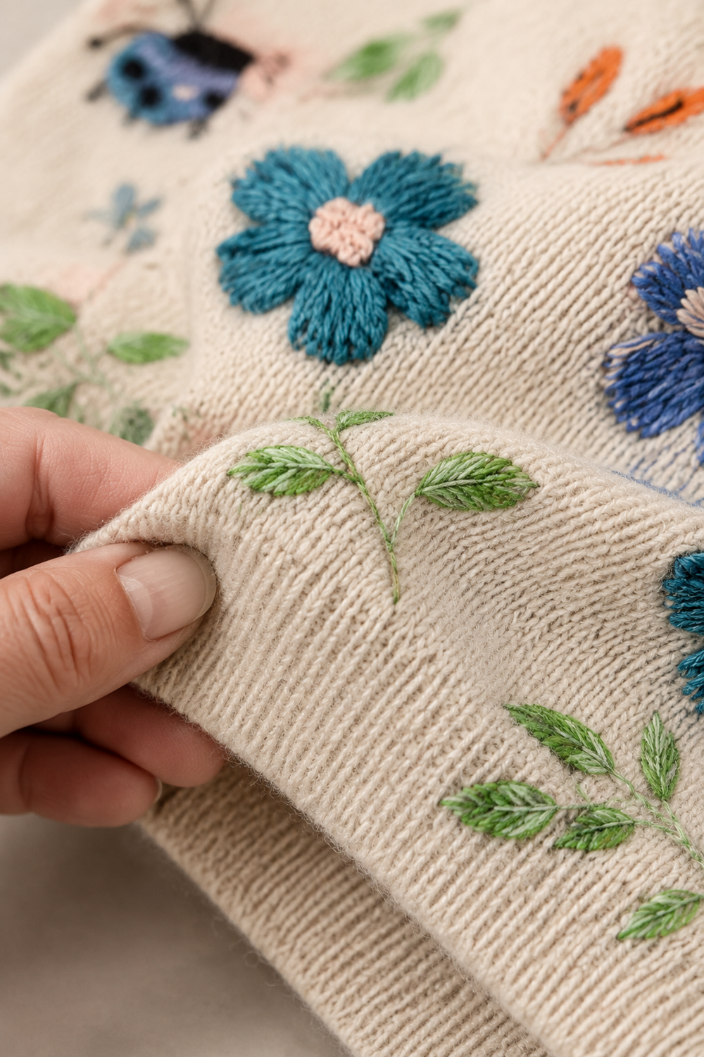 Bailey | Floral & Botanical Print Sweater fabric texture close-up