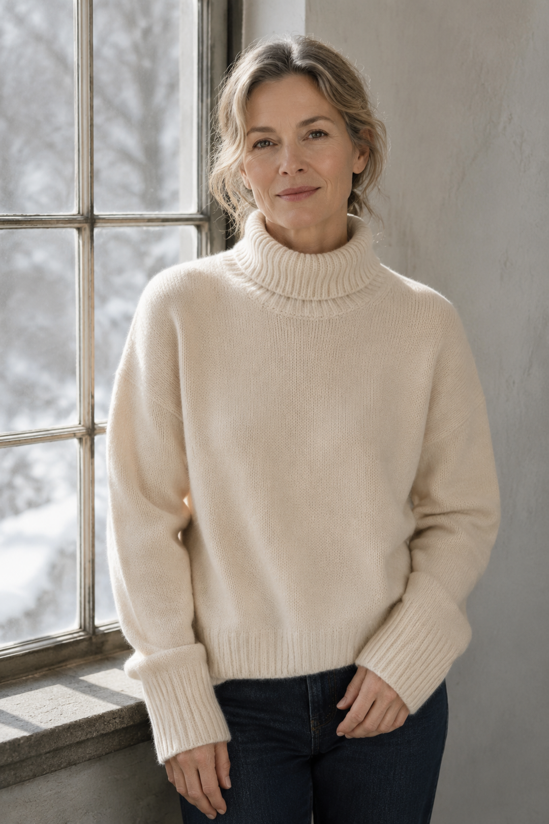 Isabella | Cashmere High Neck Sweater editorial product photograph