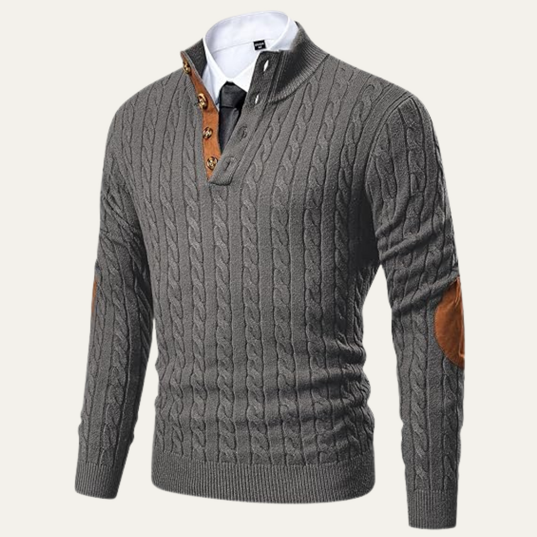 Cable Knit Button Collar Sweater