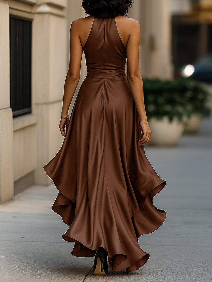 Cynthia | Satin Halter Ruffle Gown
