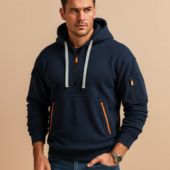 Cotton Blend Half Zip Hoodie