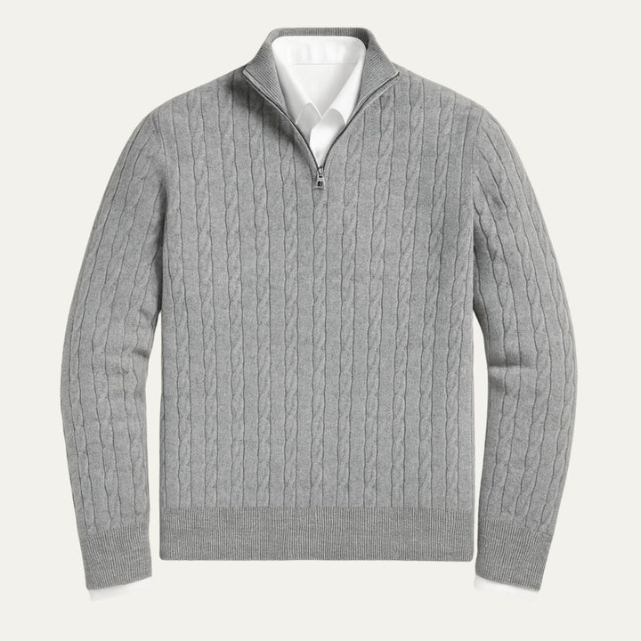 Cotton Cable Knit Half Zip Sweater
