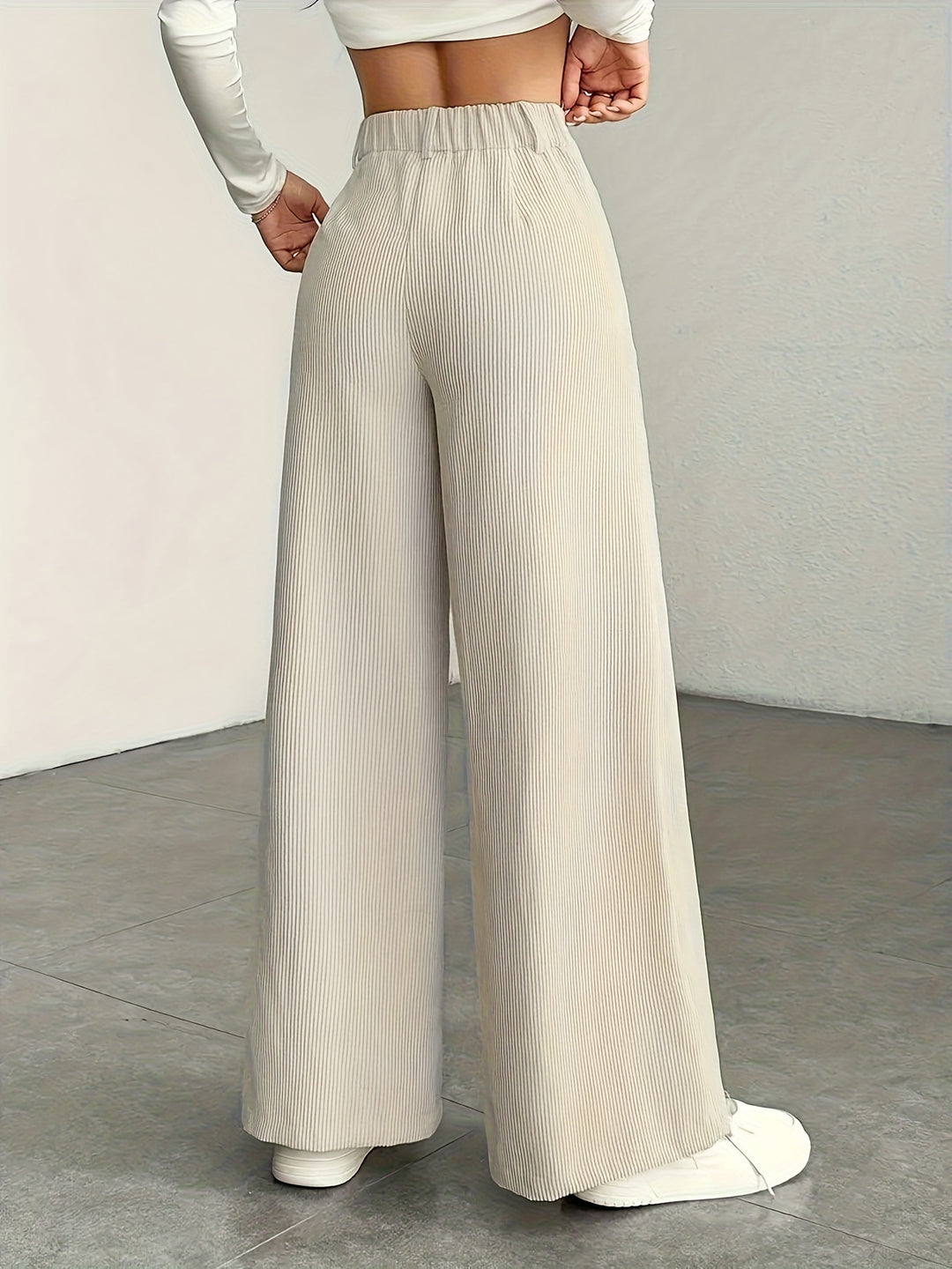 Hoge taille wijde pijp broek voor dames - corduroy textuur casual broek, comfort voor alle seizoenen, machinewasbaar