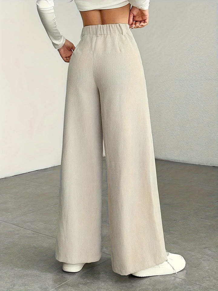 Hoge taille wijde pijp broek voor dames - corduroy textuur casual broek, comfort voor alle seizoenen, machinewasbaar