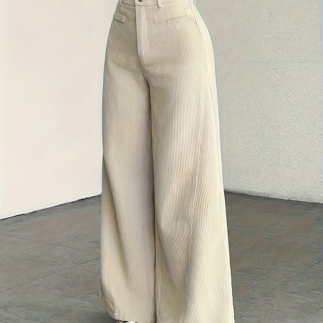 Hoge taille wijde pijp broek voor dames - corduroy textuur casual broek, comfort voor alle seizoenen, machinewasbaar