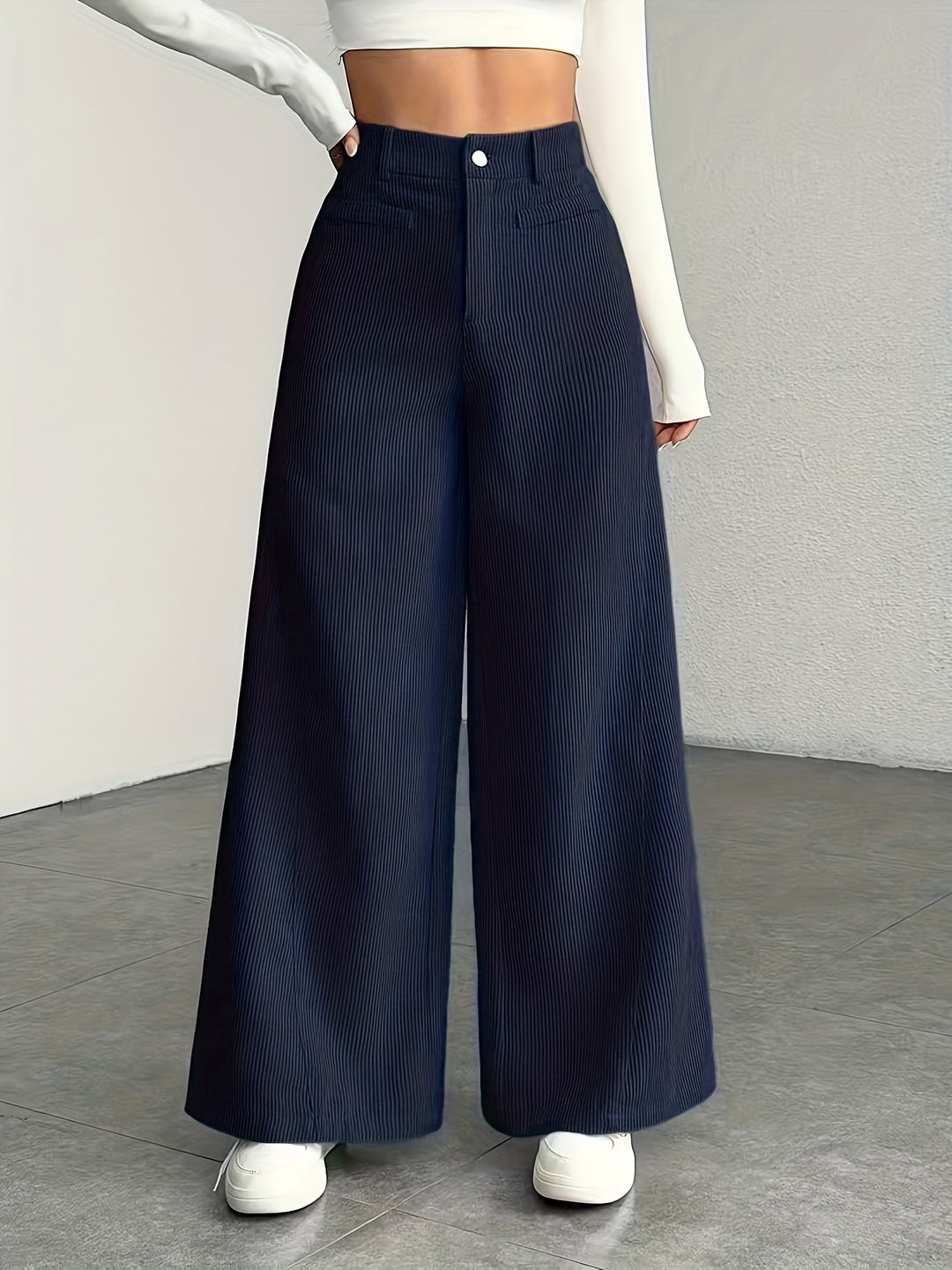 Hoge taille wijde pijp broek voor dames - corduroy textuur casual broek, comfort voor alle seizoenen, machinewasbaar