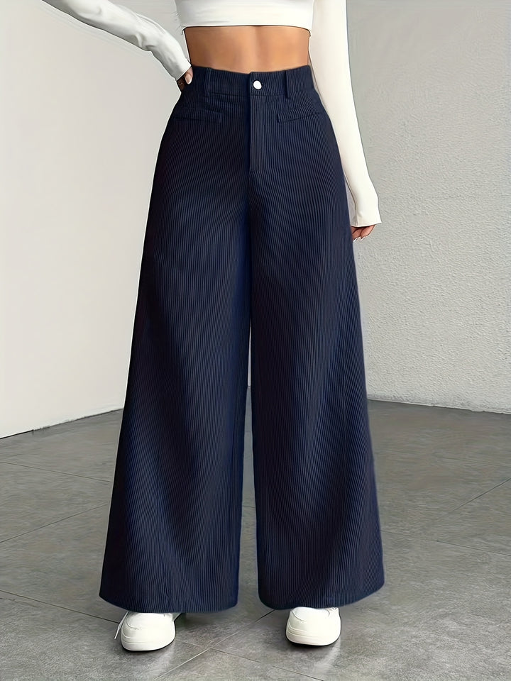 Hoge taille wijde pijp broek voor dames - corduroy textuur casual broek, comfort voor alle seizoenen, machinewasbaar