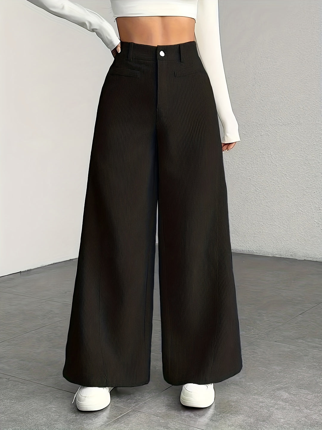 Hoge taille wijde pijp broek voor dames - corduroy textuur casual broek, comfort voor alle seizoenen, machinewasbaar