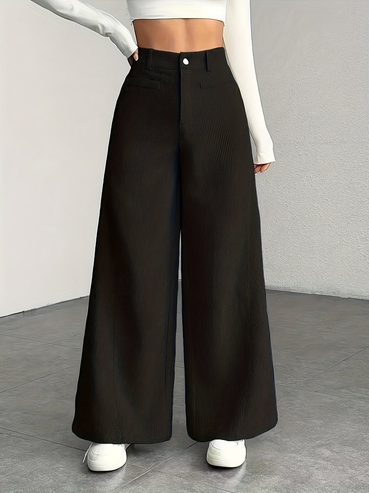 Hoge taille wijde pijp broek voor dames - corduroy textuur casual broek, comfort voor alle seizoenen, machinewasbaar