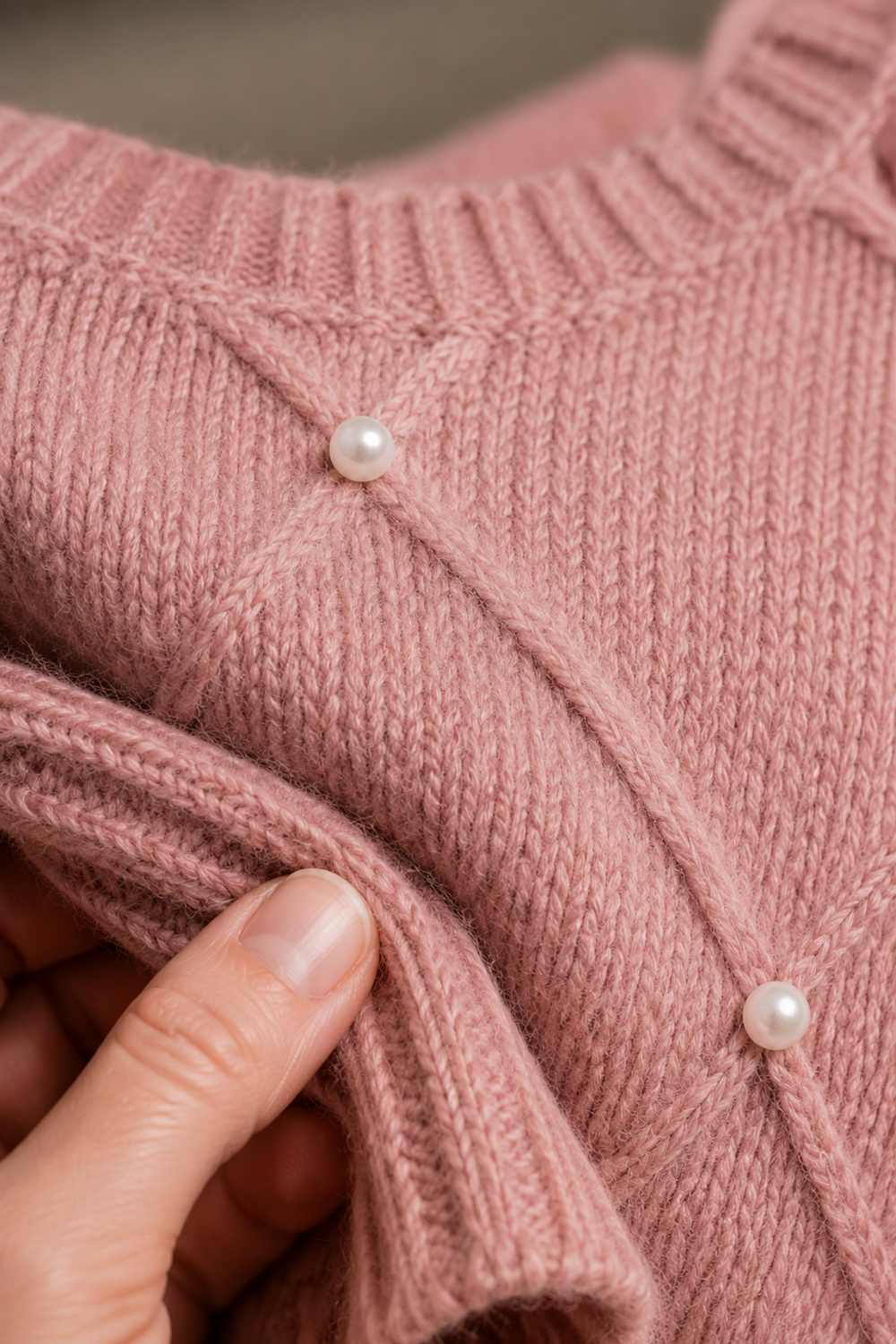 Sierra | Pearl Detail Crew Neck Sweater fabric texture close-up