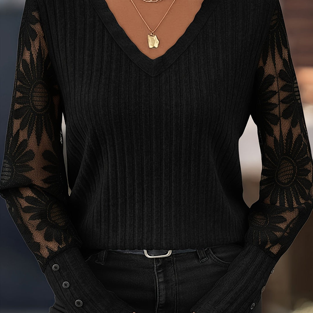 Phyllis | Mesh Panel Long Sleeve Knit Top