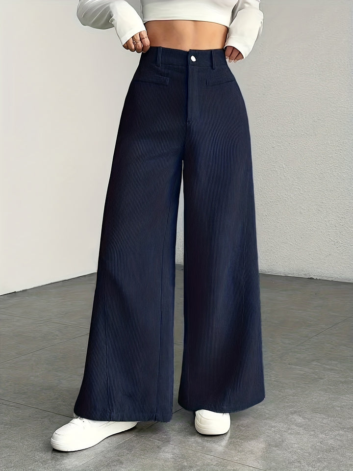 Hoge taille wijde pijp broek voor dames - corduroy textuur casual broek, comfort voor alle seizoenen, machinewasbaar