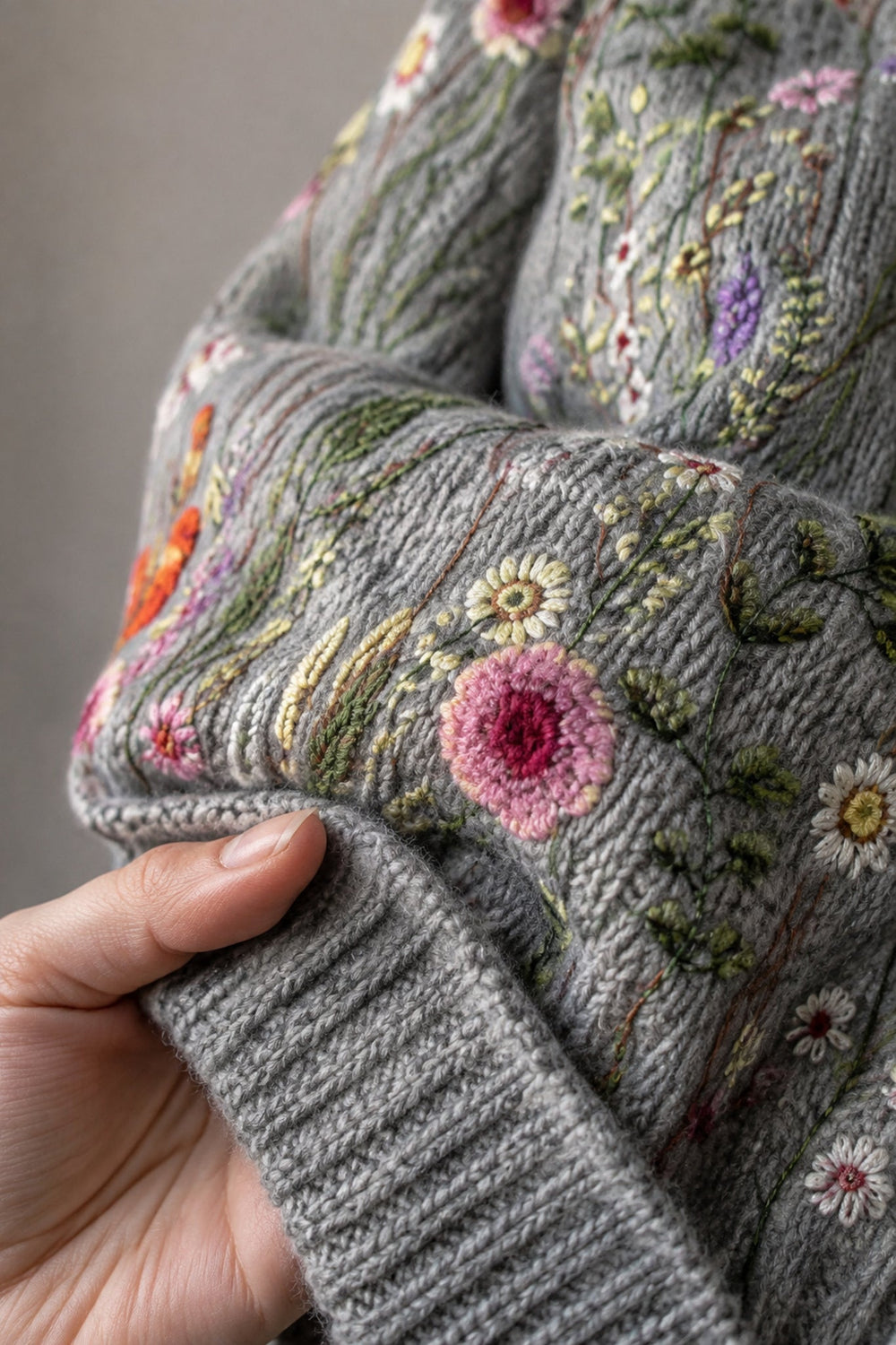 Maurine™ | Vintage floral Knit Jumper fabric texture close-up