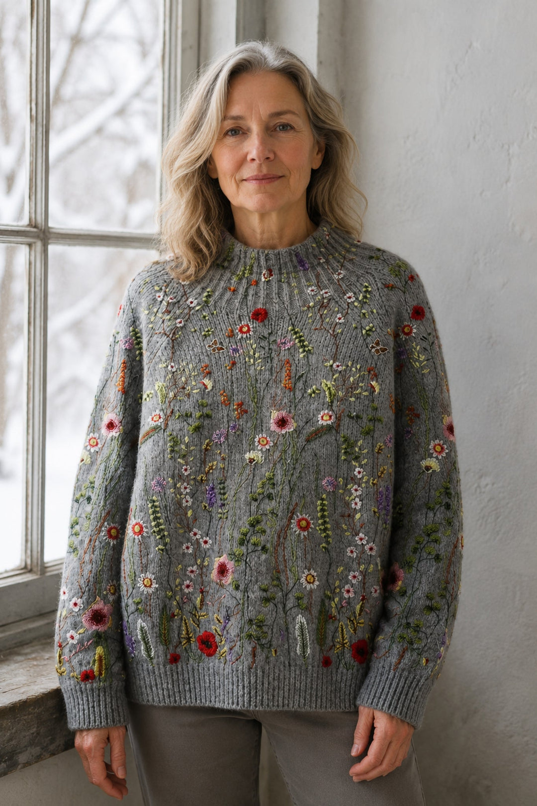 Maurine™ | Vintage floral Knit Jumper editorial product photograph
