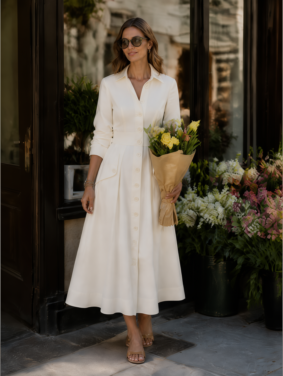 Martha | Pleated Button-Front Maxi Dress