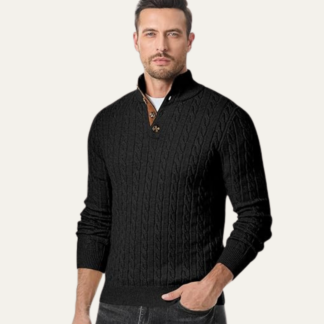 Cable Knit Button Collar Sweater