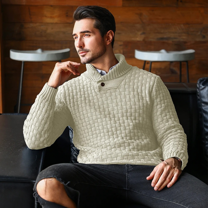 Textured Knit Button Collar Sweater