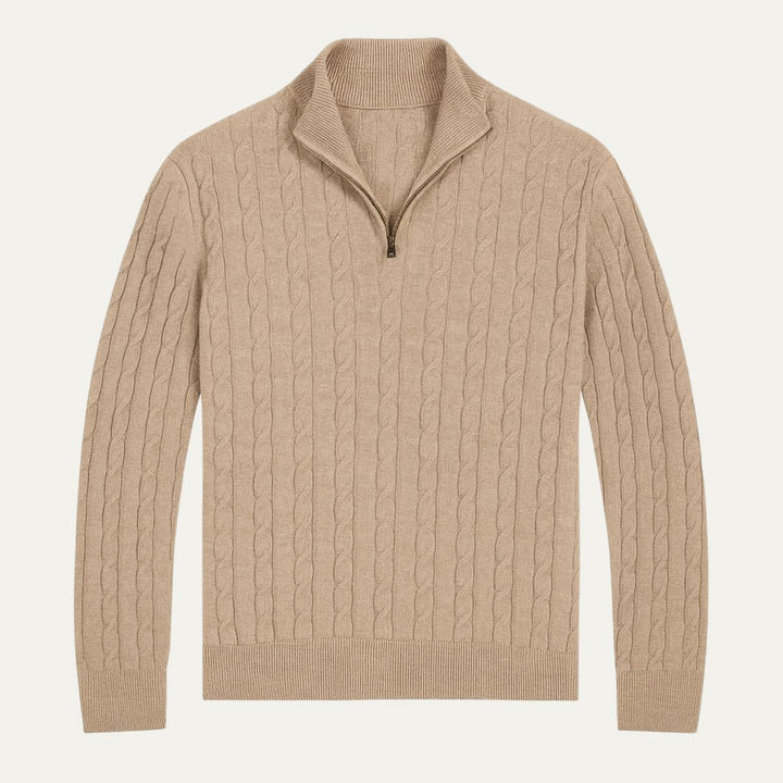 Cotton Cable Knit Half Zip Sweater