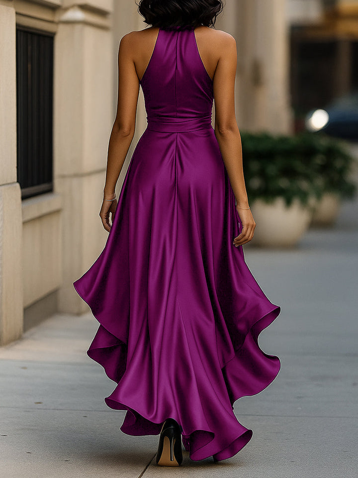 Cynthia | Satin Halter Ruffle Gown