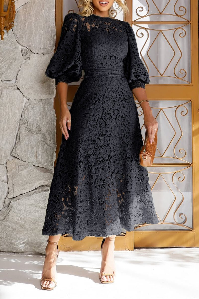 Rita | Lantern Sleeve Midi Dress