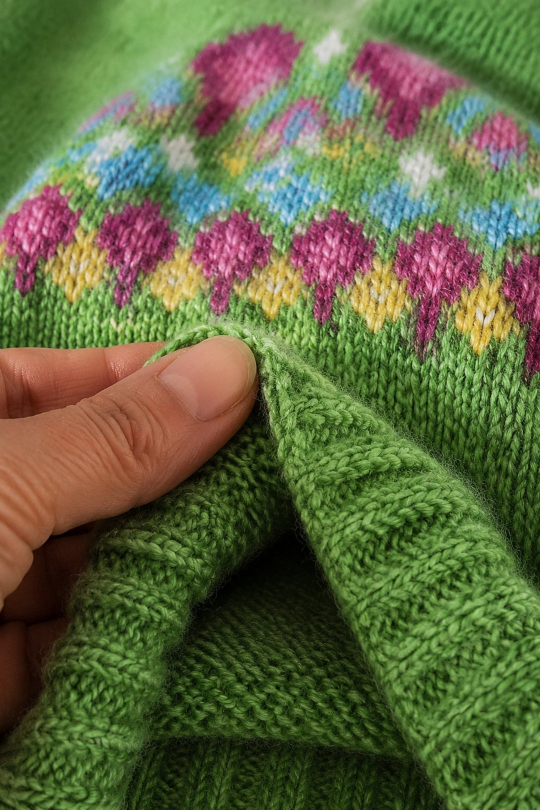 Fair Isle-trui met motief aan de achterkant voor dames fabric texture close-up