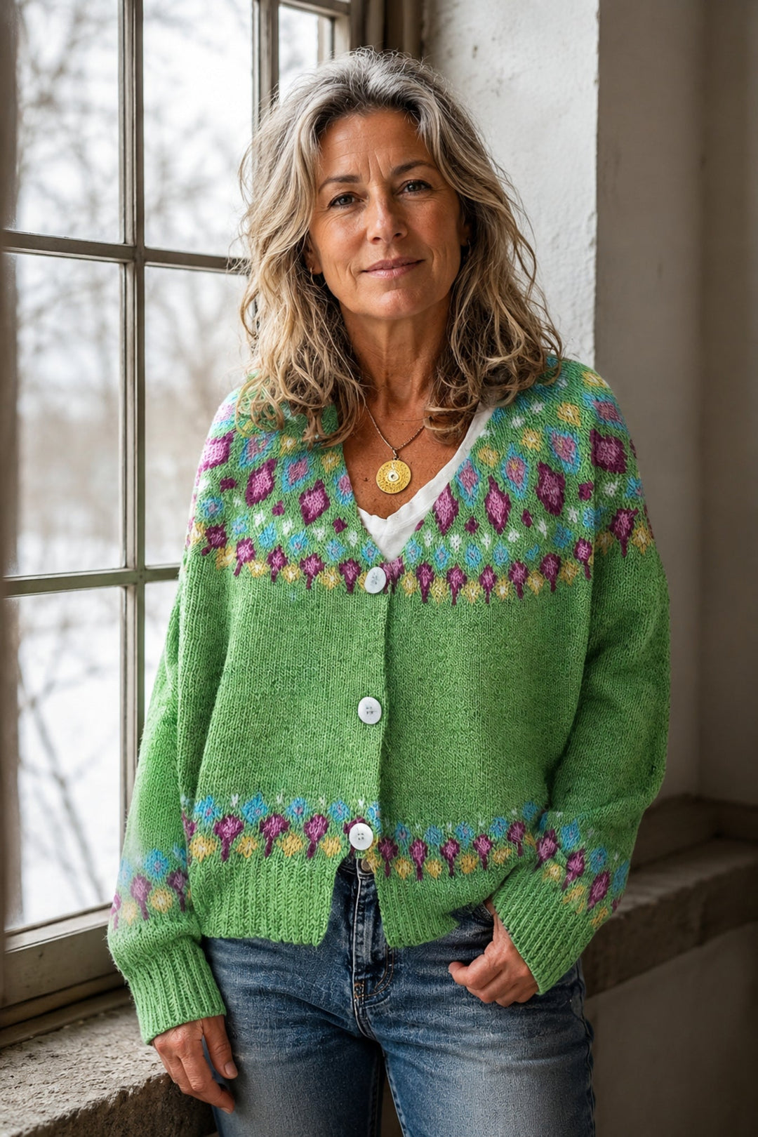 Fair Isle-trui met motief aan de achterkant voor dames editorial product photograph
