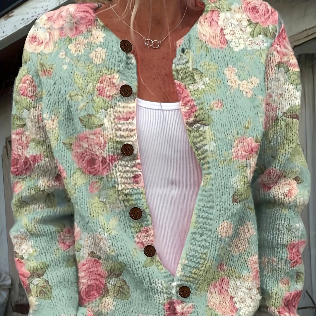 Nieuwe 2026 dames trui met bloemenprint, ronde hals, ademend, elegant vintage patroon, gemakkelijk te onderhouden, machinewasbaar, zacht en chic - geschikt voor lente en zomer