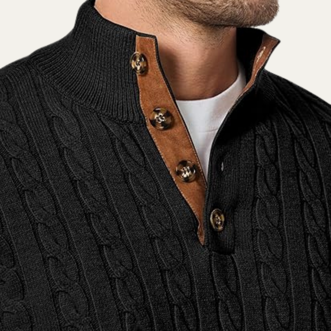 Cable Knit Button Collar Sweater