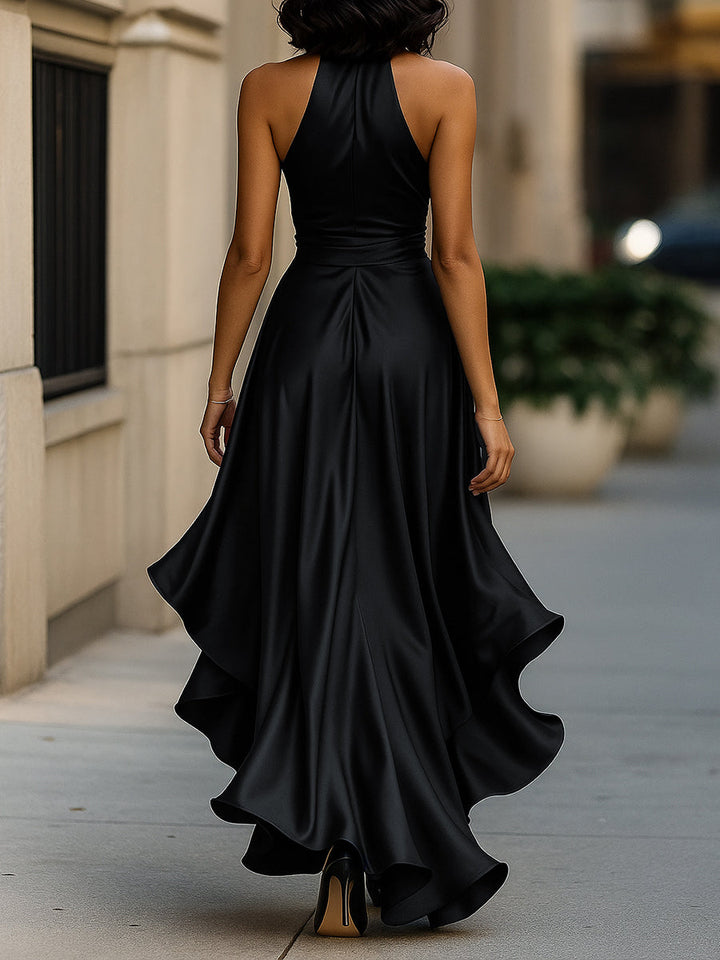 Cynthia | Satin Halter Ruffle Gown