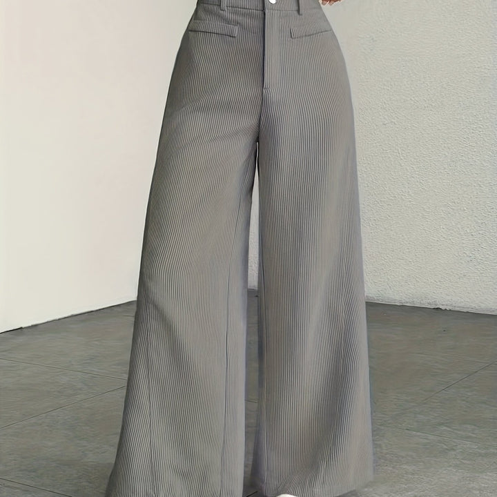 Hoge taille wijde pijp broek voor dames - corduroy textuur casual broek, comfort voor alle seizoenen, machinewasbaar