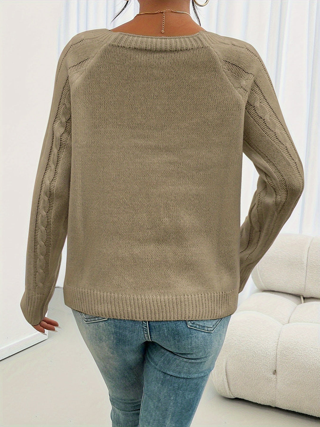 Madison | Square Neck Button Cable Knit Sweater
