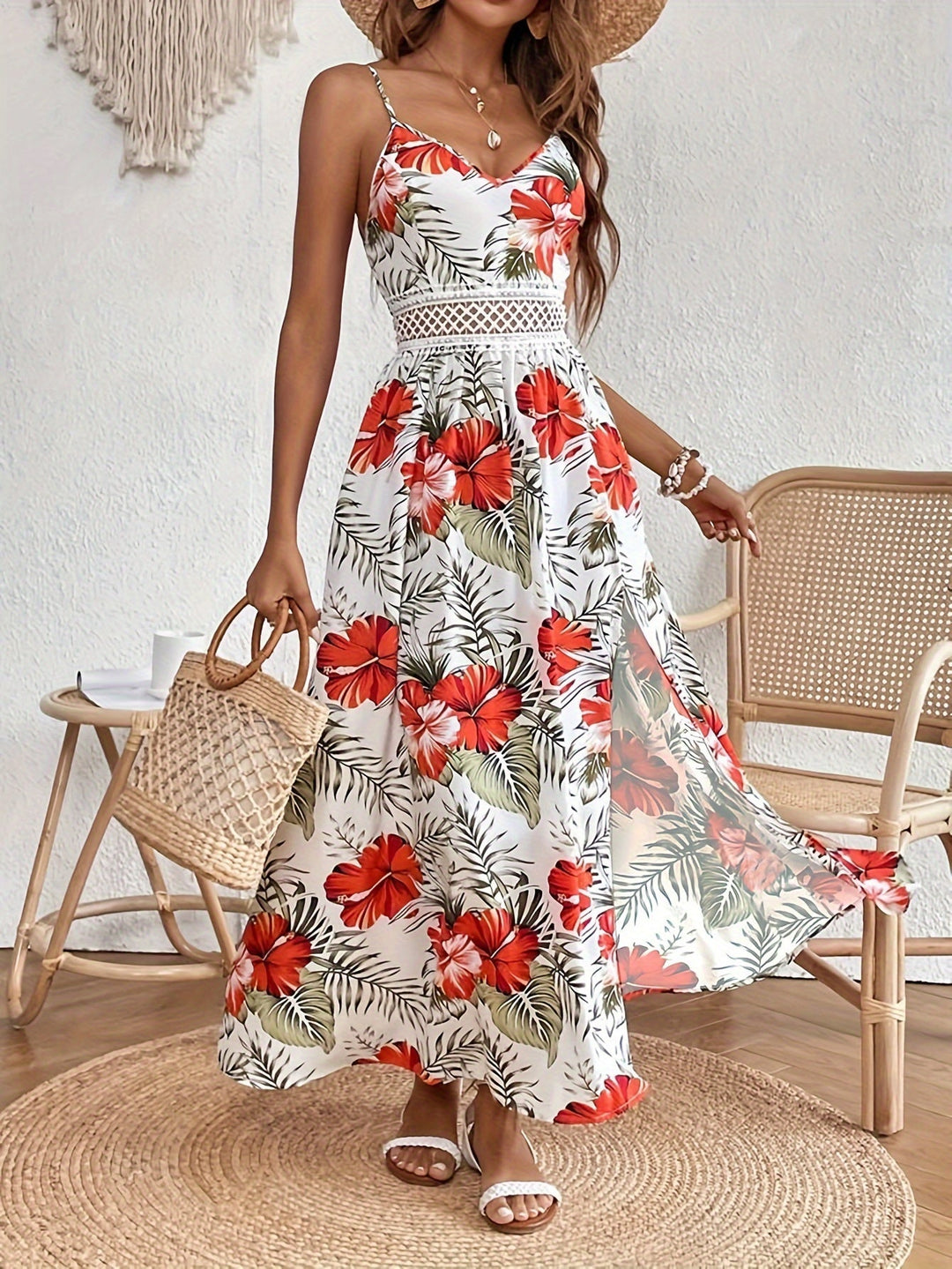 Kimberly | Floral Strappy Split Dress
