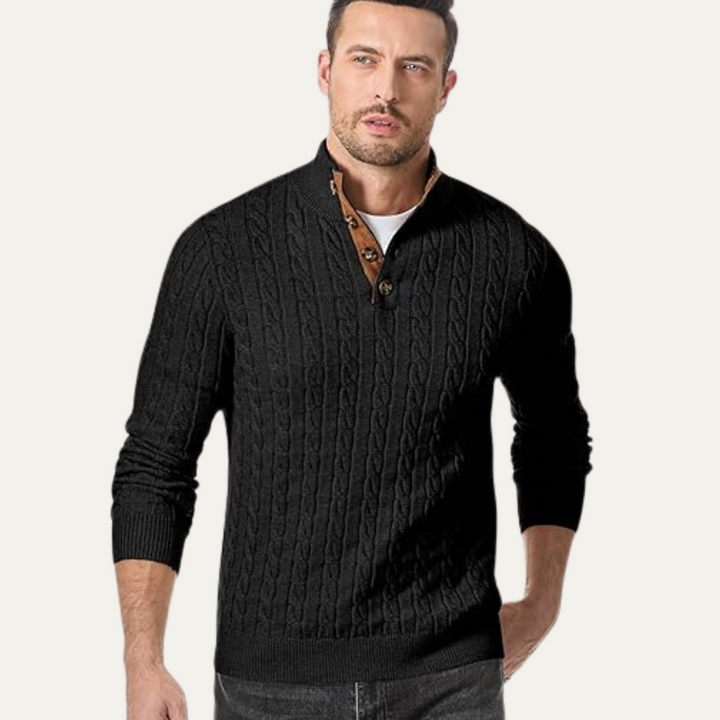 Cable Knit Button Collar Sweater